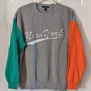 Forever 21 New York Crewneck Sweatshirt Colorblock Green Orange S Streetwear